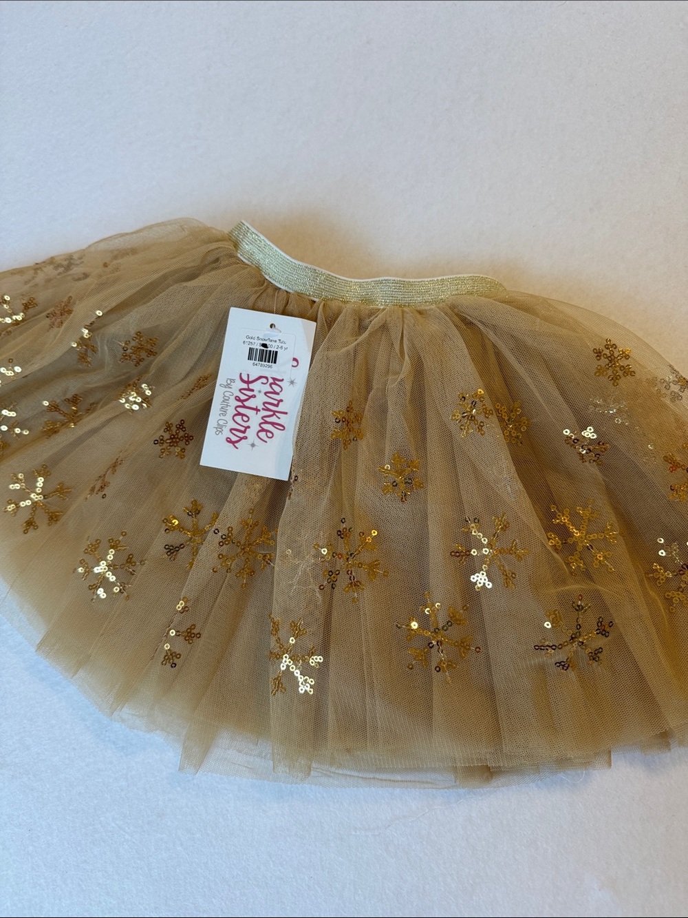 Gold Sequin Snowflake Skirt by Sparkle Sisters Fit‎ 2-6 year Elastic Waist